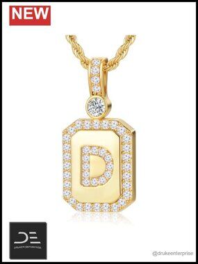 24K Gold Filled Initial Necklace for Women, 18in Rope Chain, Square CZ Pendant